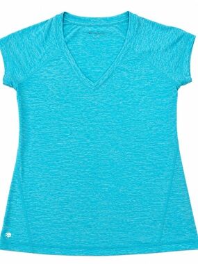 Ideology Aqua Heathered Athletic V-Neck Tee XS Short Sleeve Active Top